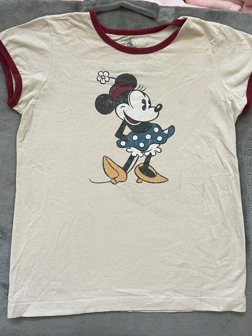 Disney Cream Minnie Mouse Ringer Tee with Maroon Trim